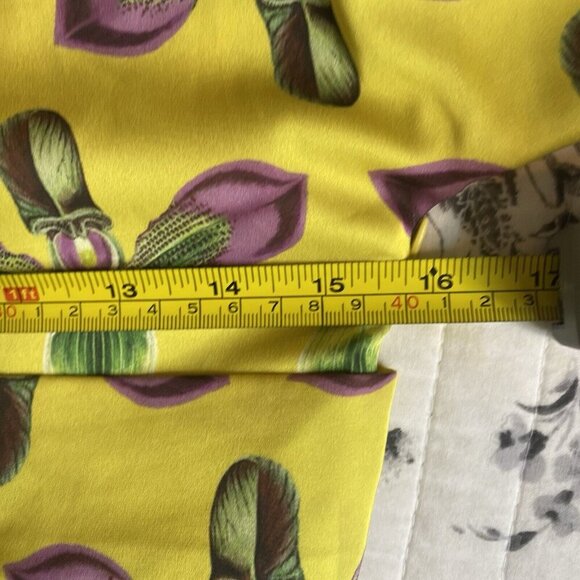 PatBo Asymmetrical Belted Floral Mini Dress Puff Sleeves Satin Yellow Size 4 - Picture 13 of 15